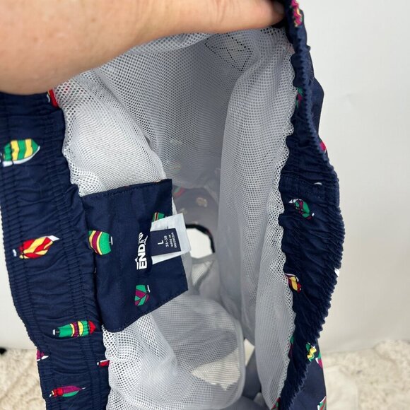 Lands End Swim Trunks Lined Men's size large navy all over sailboat print bathin - Picture 11 of 12